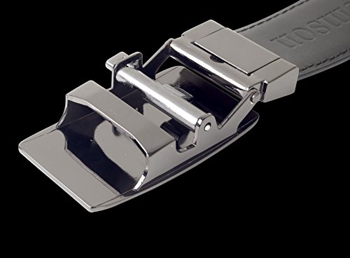 Cremson Men Gift Genuine Leather Metal Automatic Buckle Track Ratchet Dress Belt - Gunmetal & Silver Automatic Buckle/Black Leather3