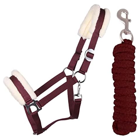 QHP Halfter-Set Beginner Kunstfell-Polster Halfter + Führstrick Karabinerhaken (Pony, Bordeaux) Cover