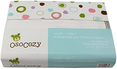 OsoCozy 6 Pack Prefolds Bleached Cloth Diapers Size 1