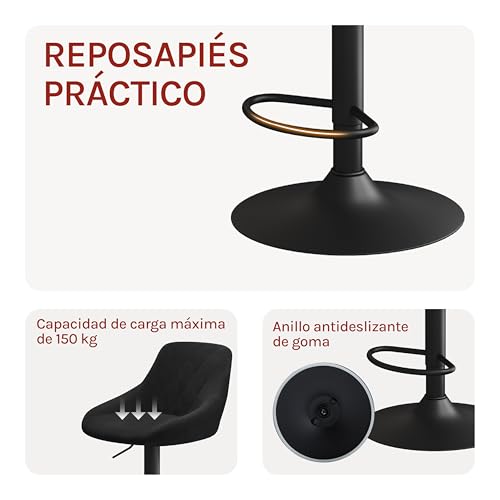 WOLTU 2X Taburete de Bar con Respaldo Terciopelo Regulable en Altura Negro BH219sz-2 - imagen 7