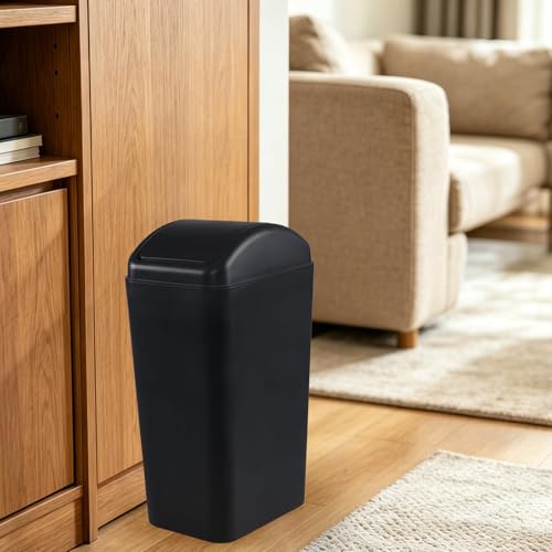 Image of 12L /3.5 Gal Plastic Swing-Top Trash Can, Black Slim Garbage Can