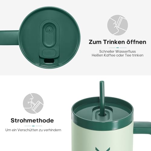 Image of Drinking Bottle with Straw, 1.2 L, Thermal Mug, Cools for 11 Hours, 48 Hours Ice-Cooled, Dishwasher Safe, Thermos Flask, BPA-Free, Coffee Mug To Go