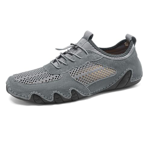 Slip-On Driving Shoes for Men - Handmade Breathable Mesh Loafers for Casual Wear Size 11.5(Wide) Grey