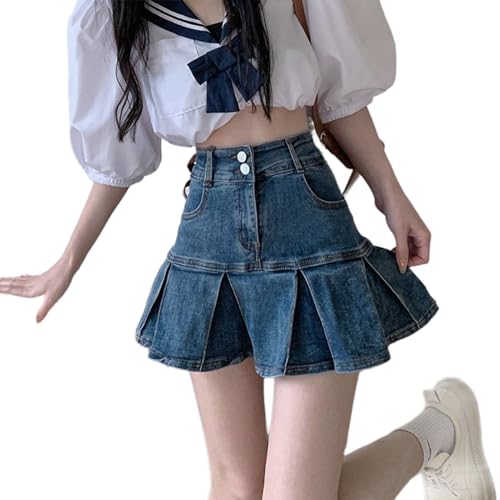 Women Highs Waist Ruffle Pleated Denims Skirt A Line Short Skirt Casual Jeans Skirt Streetwears Gifts3