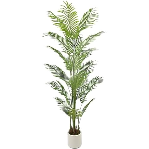 Artificial ​Palm Tree Artificial Trees Plants 7FT with 18 Artificial Leaves and Natural Trunks Fake Palm Tree with White Pot for Home Office Indoor Outdoor Modern Decor Housewarming (1 Pack) Cover