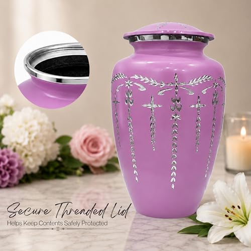 Image of Urns Human Ashes Adult Male /Female,Creamation Urn for Human Ashes Adult Man /Women,200+ Cubic inch Capacity,Decorative Burial Urn, Funeral Cremation Urns 11x6.5 - Purple