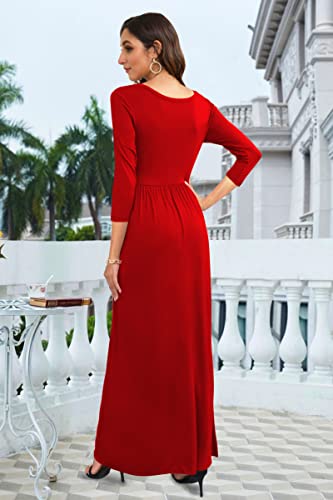 Image of WNEEDU Women's 3 /4 Sleeve Casual Loose Long Maxi Dresses with Pocket