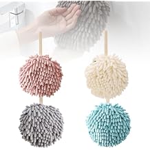 ROWPOZ Absorbent Hanging Hand Towel Ball for Kitchen & Bathroom, 4PCS Chenille Plush Hand Towel Puff Ball Hand Towels, Bathroom Hand Towels Soft Plush Hand Dry Towels, 6.7Inch Colourful