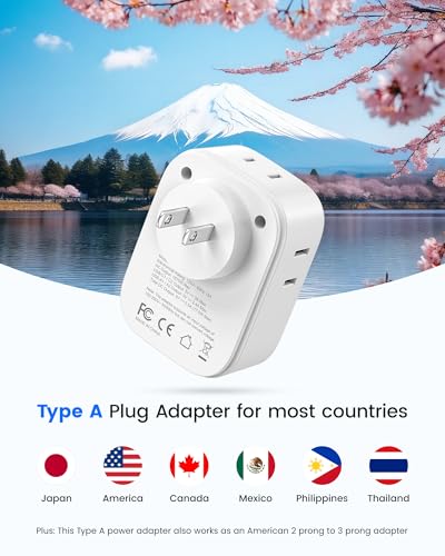 LENCENT US to Japan Plug Adapter, 2 Prong to 3 Prong Outlet Adapter with 4 Outlets 4 USB Ports(2 USB C), Type A Travel Converter for US to Japan Canada Mexico China Philippines Peru