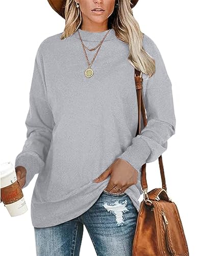 PLMOKEN Plus Size Long Sleeve Shirts For Women Crewneck Oversized