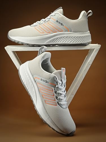 Image of Action | Athleo | SWIFT-151 | Men's | Lace-Up | Running | Shoes | Durable | Comfortable | Breathable | Lighweight | Sports | Shoes Light-Grey