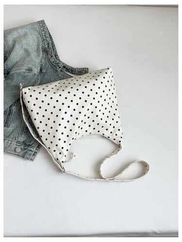 MakeMeChic Women's Polka Dots Crossbody Bag Zipper Top Handle Bucket Bag4