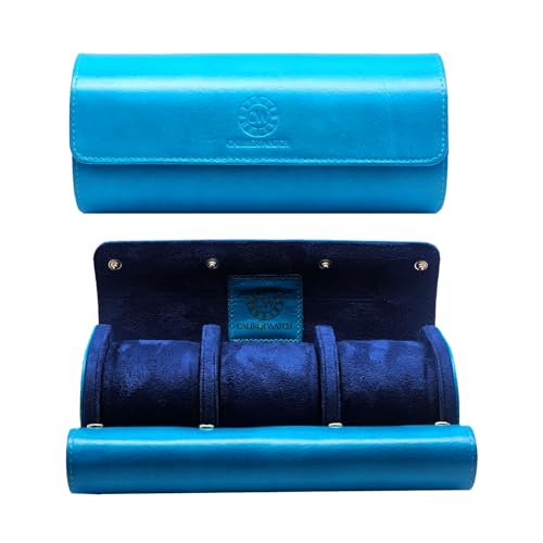 Image of Genuine Napa Leather Watch Roll Travel Case for 3 Watches - Travel Watch Rolls and Leather Watch Display Cases with Velvet Interior - Watch Storage Organizer Men's (Blue 3 Watch Roll Case)
