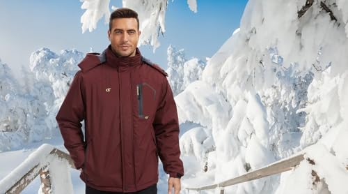 QPNGRP Mens Waterproof Ski Snowboard Jacket Windproof Winter Snow Coat Burgundy 3XL-Large — view 2