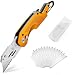 Professional Box Cutter Folding Utility Knife, E-PRANCE Pocket Carpet Knife with 14 Replaceable SK5 Stainless Steel Blades, Easy Release Button, Quick Change and Locking Razor Knife (Gold)
