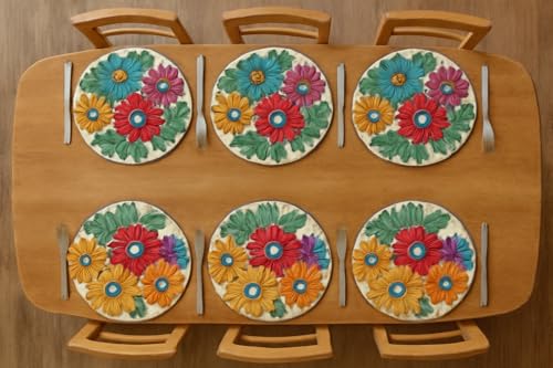 Image of Jute Cotton Round Table Mats Set of 6 - Dining Table mat 6 Pieces Waterproof, Elegant and Durable for Dining Table (Set of 6)