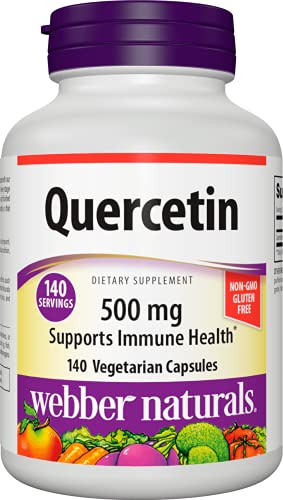 Webber Naturals Quercetin Supplement, 500 mg Per Pill, 140 Vegetarian Capsules, Plant-Based Immune Support, Antioxidant Supplement, Gluten and Dairy Free, Non-GMO, Suitable for Vegans