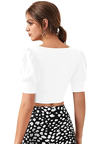Image of Istyle Can Sweetheart Neck Ruched Front Puff Sleeve /Half Sleeve Streachable Solid /Plain Slim Fit Crop top for Women | Women's Slim FIT Crop TOP | Tops for Women