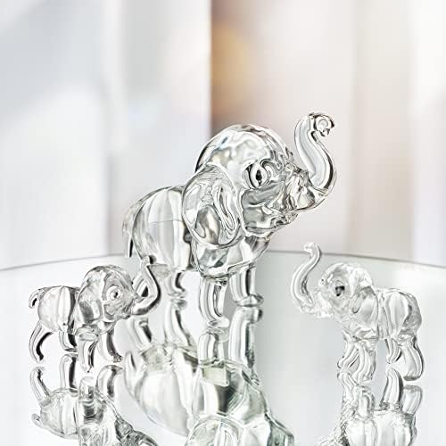 Set of 3,Mother and Two Babies Elephant Collectible Figurines Lucky Crystal Paperweight Ornament Home Decor Table Centerpiece Housewarming Congratulatory Gift
