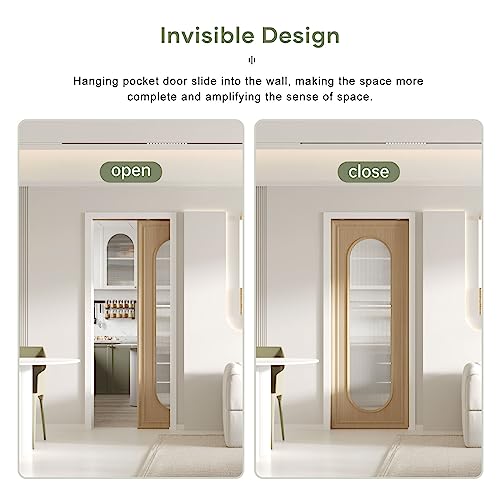 EaseLife 32x80in Pocket Door Frame Kit with Two-Way Soft Close Mechanism for 2X4 Studs Wall,Sliding Hardware for 24\"-32\" Wide Doors,Aluminum,Slide Smoothly Quietly,Easy Install,No Doors (32in x 80in)