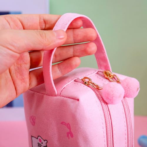 Estojo Escolar Feminino Grande Juvenil Organizador Box Necessaire Cor Rosa Azul Lona Divisórias Alça