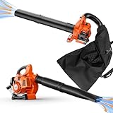 3 in 1 Gas Leaf Blower Mulcher Vacuum Cordless with Bag 432CFM 180 MPH 25.4cc 2-Cycle Lightweight Gas Powered Blower for Lawn Care