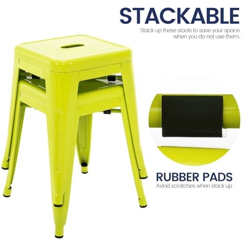 Image of Brage Living 18 Inch Industrial Metal Stools Set of 2, Stackable Classroom Kitchen Short Stools, Backless Metal Dining Chairs for Indoor Outdoor (Lime Green)