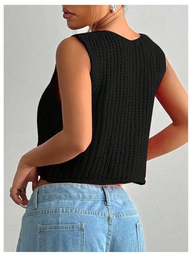 GORGLITTER Women's Button Up Cropped Cardigan Sleeveless Sweater Vest Crochet Boho Tops Dressy Casual2