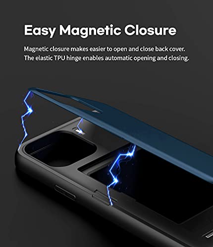 Goospery Magnetic Door Bumper Compatible With Iphone 13 Pro Max Case, Card Holder Wallet Case, Easy Magnet Auto Closing Protective Dual Layer Sturdy Phone Back Cover - Midnight Blue #TOP3