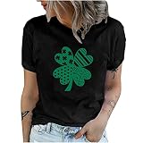 T-shirts à manches courtes pour la Saint-Patrick pour femme - Motif trèfle à carreaux - Imprimé gnome irlandais - Pull pour femme - Vert, 7023-Noir, L