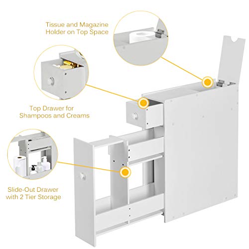 GIANTEX Armario de Estrecho de Madera con 2 Cajones, Armario Lateral Extraíble, Mueble Auxiliar de Almacenamiento, Organizador Estrecho para Baño, Cocina, Salón (Blanco) - imagen 5