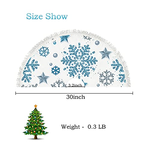 Bvogos 30 Inch Small Christmas Tree Skirts Silver Blue Snowflake Christmas Decorations Tree Mat Holiday Party Home Decoration With Tassel #TOP1