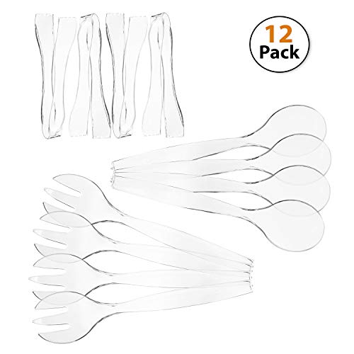 Set of 12 - Heavy Duty Disposable Plastic Serving Utensils, Four 10” Spoons and Forks, Four 6-1/2” Tongs,Clear - Thumbnail 3