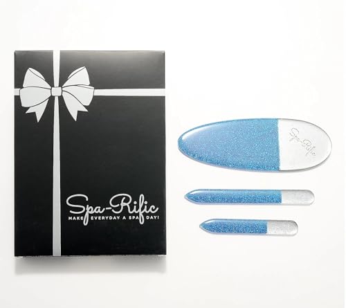 Spa-Rific 3pc Nano File Set: Professional Heavy Duty Glass Nail Files with Case Kit - Reusable Crystal Fingernail Manicure and Pedicure Tools for Men, Women, and Adults (Blue Shimmer)