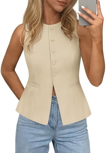 PRETTYGARDEN Womens Vests Top Trendy 2026 Spring Sleeveless Blazer Suit Summer Business Casual Work Button Down Waistcoat