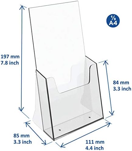 EUROPEL Brochure & Literature Holder, 1/3 A4 Size, Impact Resistant Plastic Construction, Booklet, Flyer & Menu Display & Dispenser for Office, Restaurants & Reception, Portrait, Clear