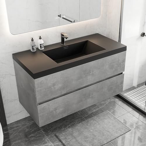 Runave 42 Inch Floating Bathroom Vanity with Sink, Modern Grey