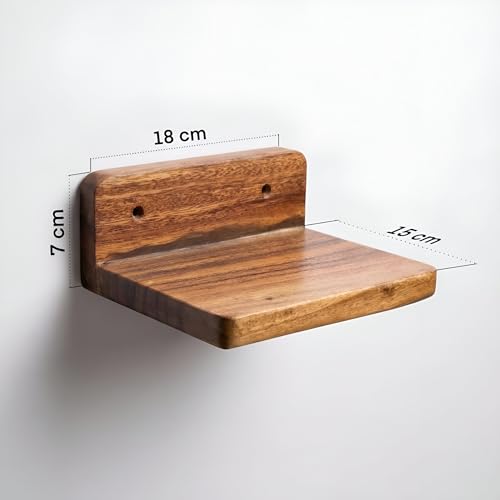 Image of Premium Solid Wood Floating Wall Shelves (4-Piece Set, 18x15 cm) - Rustic Wall-Mounted Display for Plants & Home Decor, Heavy-Duty, Easy Installation for Living Room, Bedroom & Office. inch