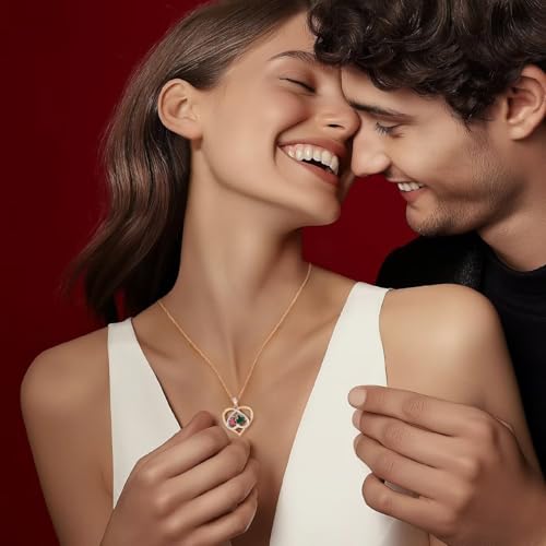 CDE Rose Gold Double Birthstone Necklace for Women, Personalized Pendant Jewelry Mothers Day Birthday Gift for Mom Wife4