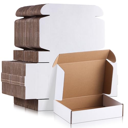 Image of Qilery 200 Pcs 7.09 x 5.12 x 1.97 Inches Shipping Boxes Corrugated Cardboard White Mailer Boxes Packaging for Small Business Mailing Wrapping Present Gift