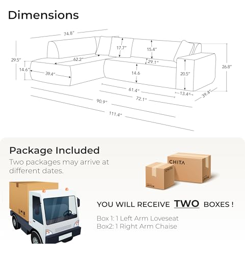 Image of CHITA 112 inch Modular L-Shaped Sofa, Oversized Deep Seat Boneless Couch, Modern Comfy Boneless Sofas for Living Room, No Assembly Required, Left Facing Chaise, Cream