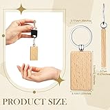 Yinkin 100 Pcs Wooden Keychain Blanks Bulk Laser Engraving Key Chain Unfinished Wooden Key Ring Tag for DIY Gift Crafts (Rectangle)