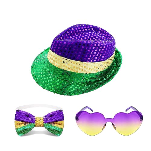 DIIOOMIEEU Grases Hat Bows Tie and Glasses Set Gold Green Hat Carnivals Party Circus Theme Party Accessories