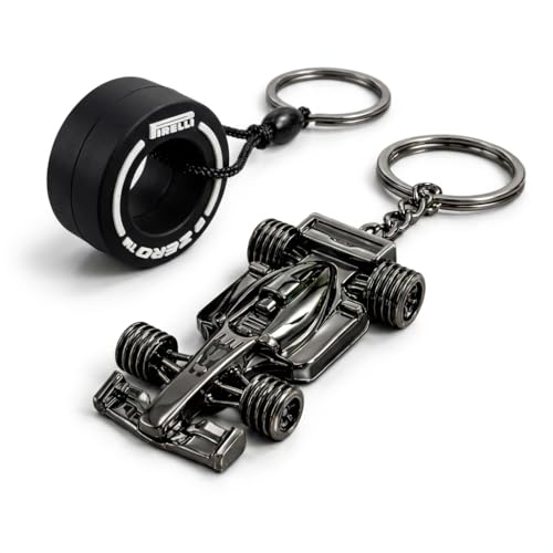 Image of Questsole Premium Metal Formula1 Combo Pack Car & Tyer Keychain - Black Chrome Racing Car Keychain Heavy Duty, Glossy Finish, Motorsport Inspired Gift (MODEL-53)
