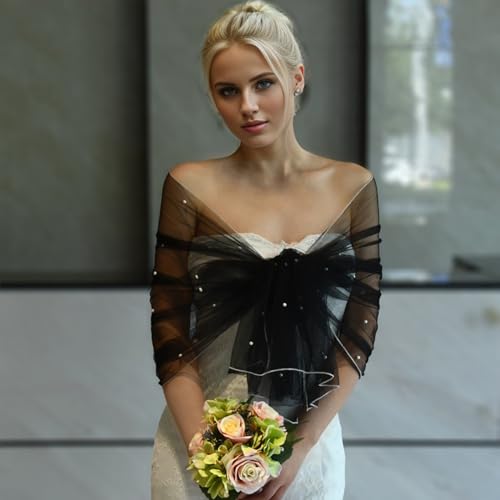 Graceful Tulle Shawl For Special Event Wrap Sheer Shawl Decoration Supplies Bride Tulle Shawl Scarf With Pearls Bead3