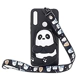 HopMore Kompatibel mit Huawei P Smart Z / Y9 Prime 2019 Hülle Silikon Mit Kopfhörer Tasche Schlüsselband Muster Handyhülle 3D Schutzhülle Weich TPU Stoßfest Silikonhülle - Schwarzer Panda
