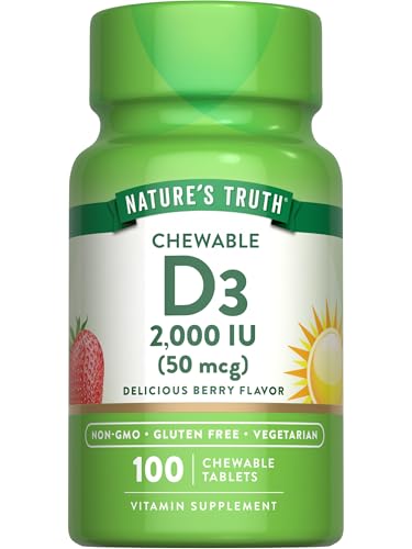 Nature's Truth Chewable Vitamin D3 2,000 IU | 100 Tablets | Berry Flavor | Vegetarian, Non-GMO, & Gluten Free Supplement