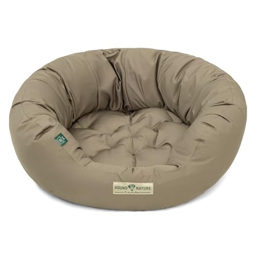 HOUND & NATURE Öko Hundebett St. Moritz - rund, kuschelig und waschbar, Donut Hundekorb für kleine Hunde (S - 65x60 cm - Taupe)