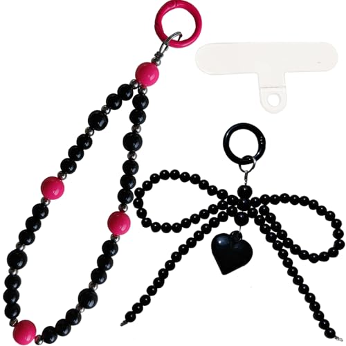 Cute Bag Purse Charms for Handbags, 2pcs Black Beaded Bow Keychain Phone Charm YK2 Aesthetic Key Chain for Women & Girls Bowknot Keyring for Cell Phone Case, Camera, Bags, Backpack, Car Ornament