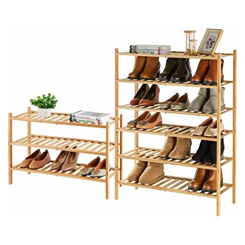 viewcare 9-Tier Bamboo Shoe Rack for Entryway, Stackable | Foldable | Natural, Free Standing Shoe Racks for Hallway Closet Cover